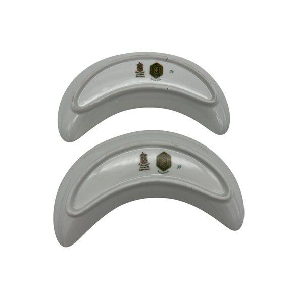 Schumann Arzberg Bavaria Floral Garland Crescent Bone Dishes Pair 8in Gold Rim - Picture 2 of 6